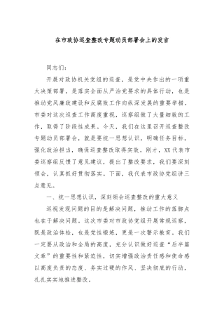 在市政协巡查整改专题动员部署会上的发言