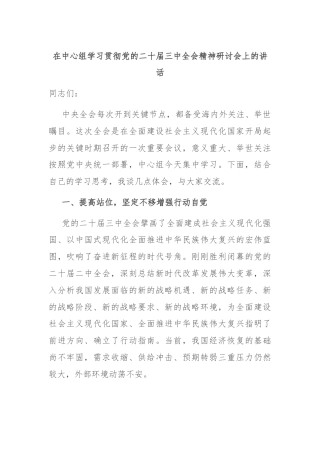 在中心组学习贯彻党的二十届三中全会精神研讨会上的讲话
