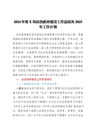 2024年度X局法治政府建设工作总结及2025年工作计划
