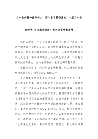 三中全会精神优秀征文：深入学习贯彻党的二十届三中全会精神 奋力推动滁州广电事业高质量发展