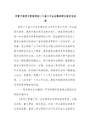 市管干部学习贯彻党的二十届三中全会精神研讨班发言材料