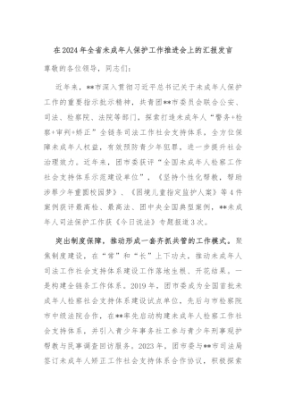 在2024年全省未成年人保护工作推进会上的汇报发言