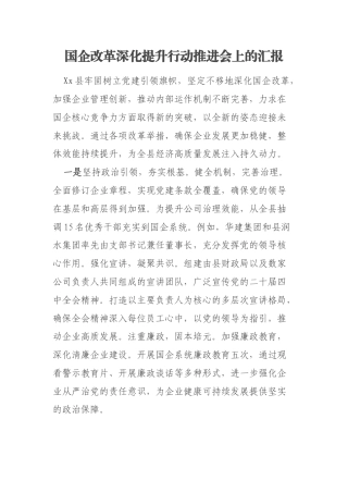 国企改革深化提升行动推进会上的汇报