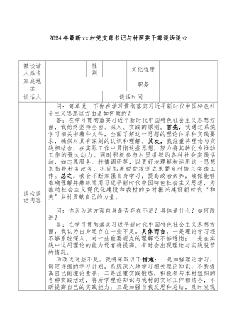 2024年最新xx村党支部书记与村两委干部谈话谈心
