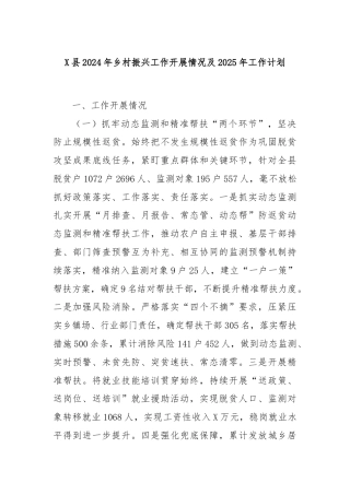 X县2024年乡村振兴工作开展情况及2025年工作计划