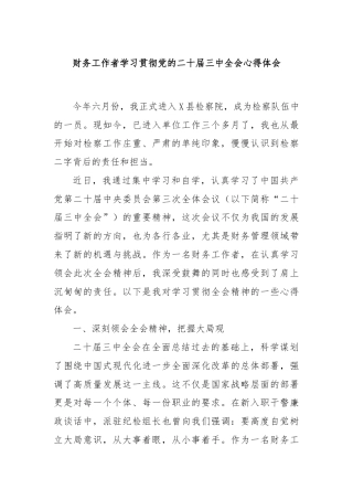 财务工作者学习贯彻党的二十届三中全会心得体会