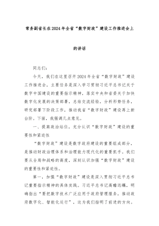 常务副省长在2024年全省“数字财政”建设工作推进会上的讲话