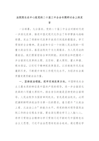 法院院长在中心组党的二十届三中全会专题研讨会上的发言