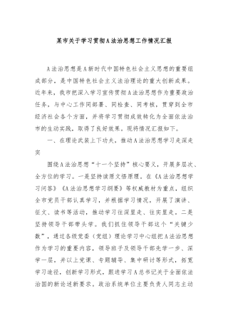 某市关于学习贯彻总书记法治思想工作情况汇报