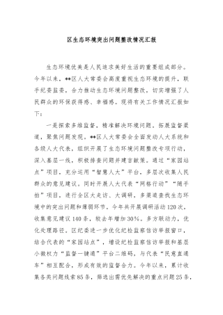 区生态环境突出问题整改情况汇报