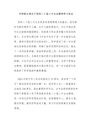 市侨联主席关于党的二十届三中全会精神学习体会