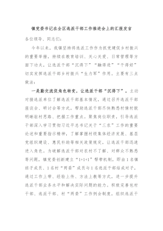 镇党委书记在全区选派干部工作推进会上的汇报发言