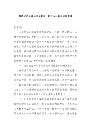 铸牢中华民族共同体意识，助力乡村振兴专题党课