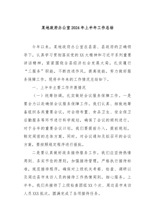 某地政府办公室2024年上半年工作总结