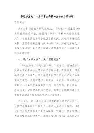 书记在党的二十届三中全会精神宣讲会上的讲话