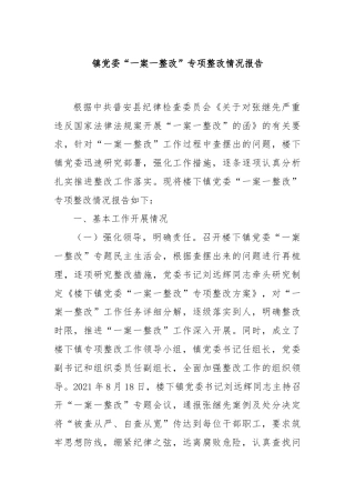 镇党委“一案一整改”专项整改情况报告