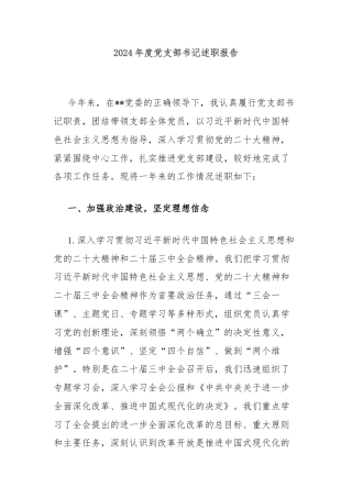 2024年度党支部书记述职报告