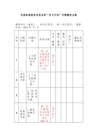 巩固拓展脱贫攻坚成果“百日行动”问题整改台账