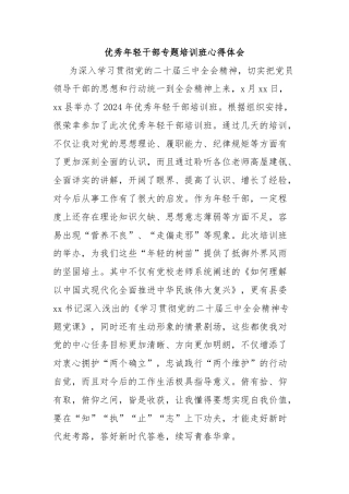 优秀年轻干部专题培训班心得体会