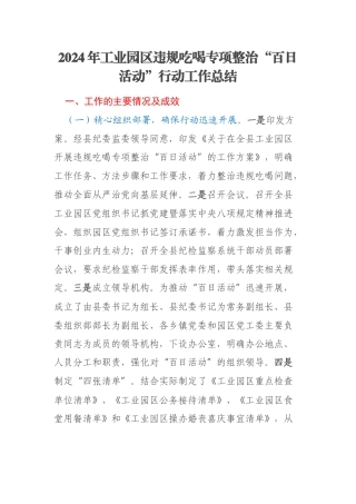 2024年工业园区违规吃喝专项整治“百日活动”行动工作总结