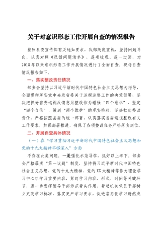 关于开展意识形态工作自查的情况报告