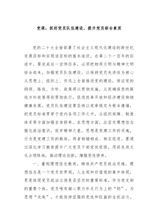 党课：抓好党员队伍建设，提升党员综合素质