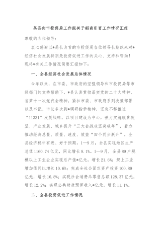 某县向市投促局工作组关于招商引资工作情况汇报