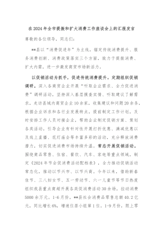 在2024年全市提振和扩大消费工作座谈会上的汇报发言