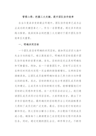 管理心得：把握三大关键，提升团队协作效率