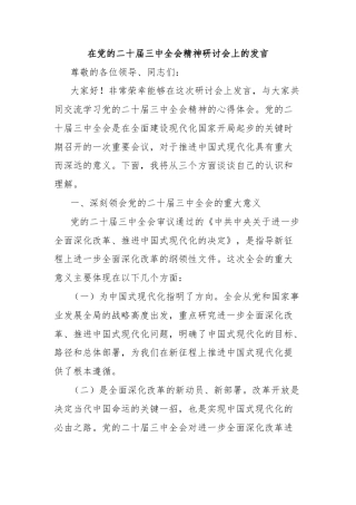 在党的二十届三中全会精神研讨会上的发言
