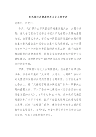 在民营经济健康发展大会上的讲话