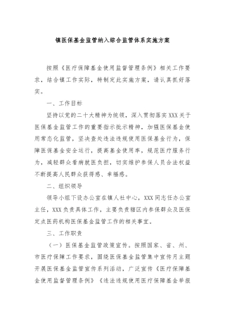 镇医保基金监管纳入综合监管体系实施方案