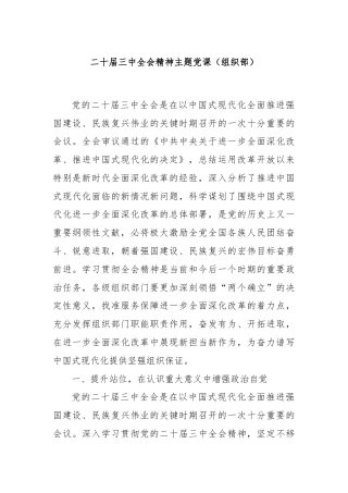 二十届三中全会精神主题党课（组织部）