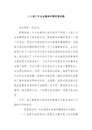 二十届三中全会精神专题党课讲稿