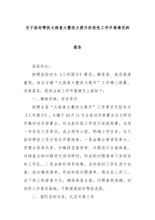 关于驻村帮扶大排查大整改大提升阶段性工作开展情况的报告