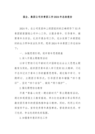 国企、集团公司共青团工作2024年总结报告