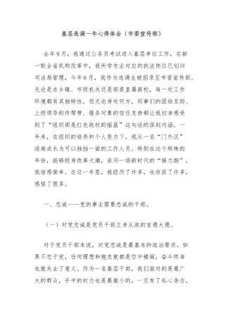 基层选调一年心得体会（市委宣传部）