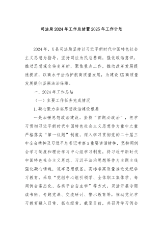 司法局2024年工作总结暨2025年工作计划