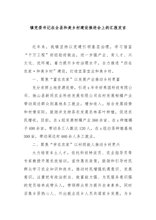 镇党委书记在全县和美乡村建设推进会上的汇报发言
