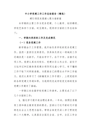中小学党建工作工作总结报告（精选）