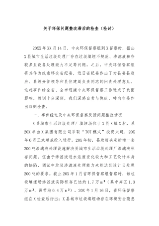 关于环保问题整改滞后的检查（检讨）