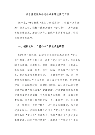 关于养老服务标志性成果建设情况汇报