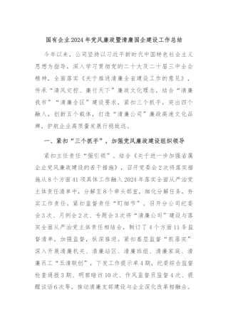 国有企业2024年党风廉政暨清廉国企建设工作总结
