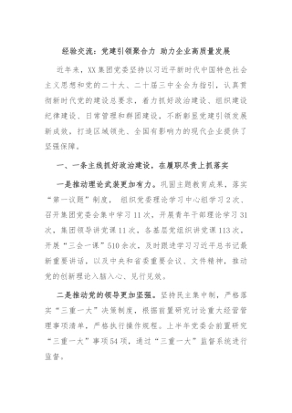 经验交流：党建引领聚合力 助力企业高质量发展