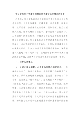 市公安局关于党建引领模范机关建设工作情况的报告