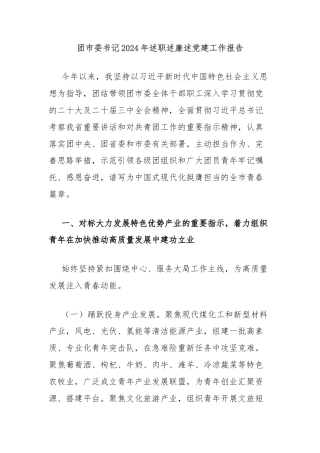 团市委书记2024年述职述廉述党建工作报告