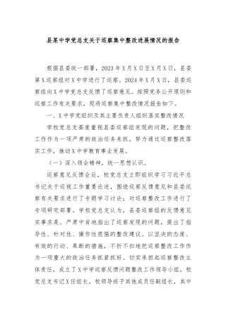 县某中学党总支关于巡察集中整改进展情况的报告