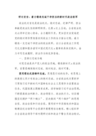 研讨发言：着力锻造忠诚干净担当的新时代政法铁军