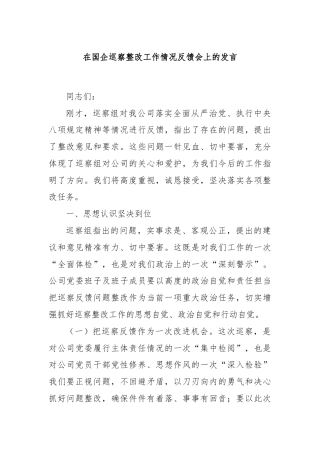 在国企巡察整改工作情况反馈会上的发言