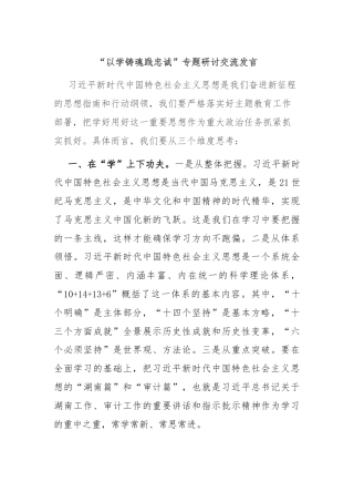 “以学铸魂践忠诚”专题研讨交流发言